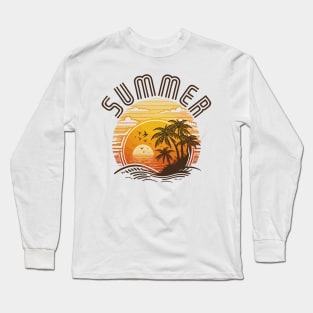 Summer Sunset Palm Tree Beach Ocean Artistic Paradise Classic Long Sleeve T-Shirt